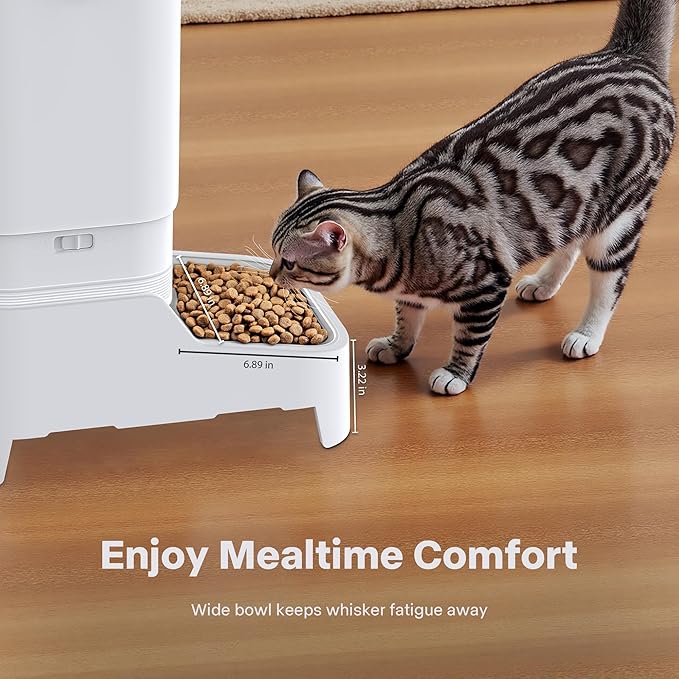 Automatic Cat Feeder, Elevated Automatic Dog Feeder, 7L Cat Food Dispenser, No-Jam, Up to 6 Meals for 2-15 mm Dry Food, Stainless Steel Bowl, No Spinal Pressure, Easy to Clean