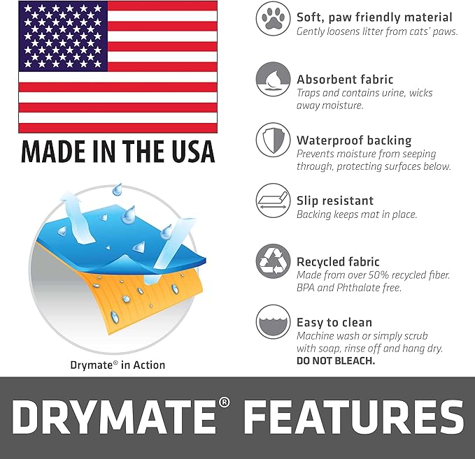 Drymate XL Original Cat Litter Mat, Contains Mess from Box, Protects Floors, Urine-Proof, Machine Washable, Soft on Kitty Paws, Absorbent, Waterproof (USA Made, Recycled Content)(29”x36”)(Blue Stucco)