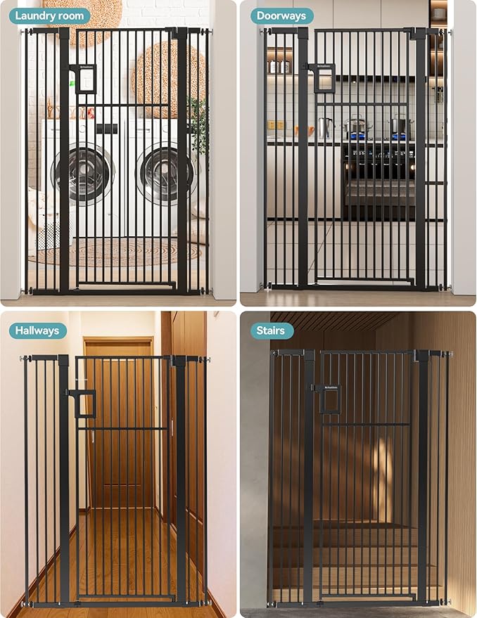 No Pawblems 55" Extra Tall Pet Gate for Cat, 29-43" Auto Close Cat Gate for Doorways/Stairs/Hallways, NO Drilling Pressure Mounted Tall Dog Gate Indoor, 1.37" Pet-Safe Gap, Black