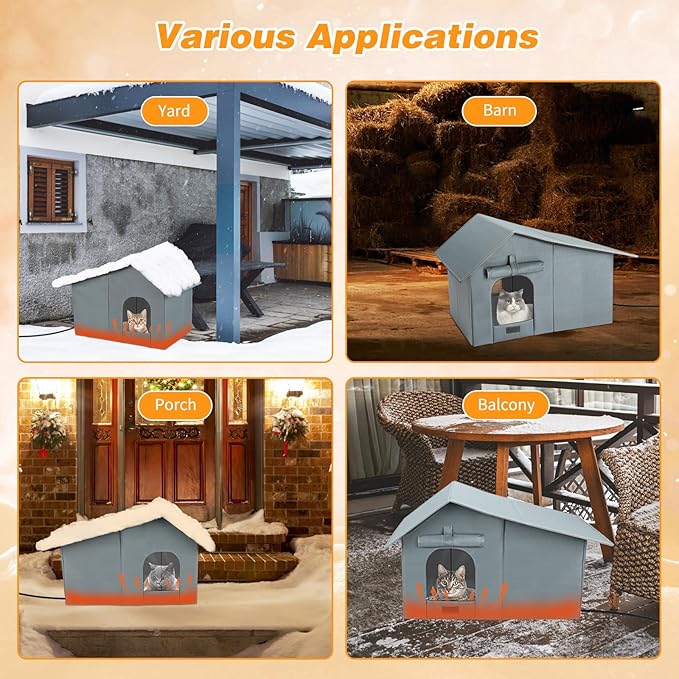 YUEPET Insulated Heated Outdoor Cat House Waterproof Cat House Outside,Large Feral Cat Houses for Winter with Thermostatically Heating Mat for Several Cats Heating House