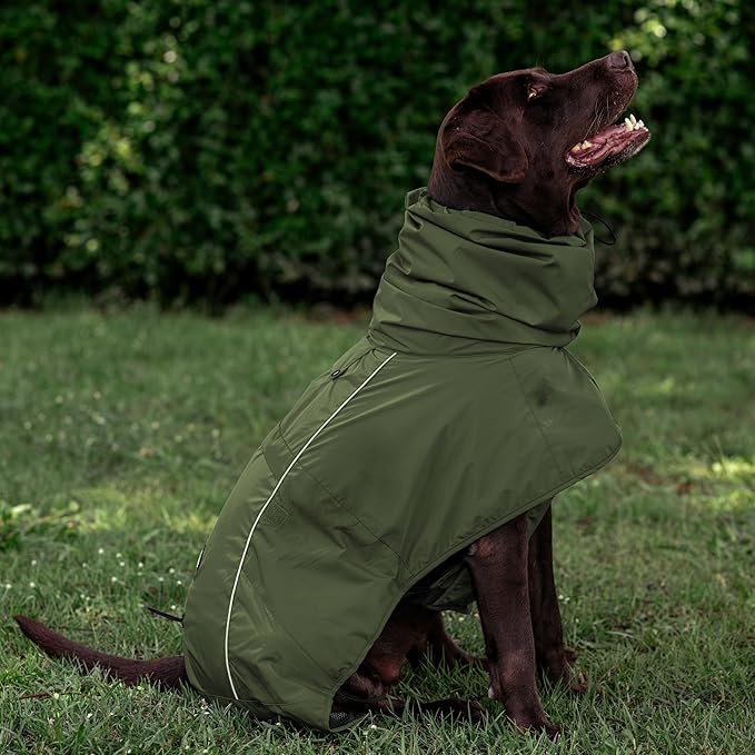 Tuff Pupper Waterproof Dog Raincoat | Full-Body Windproof Rain Jacket for Dogs | Reflective Strips | Breathable Mesh Lining | Adjustable Fit | Leash Port | Small Medium Large XL XXL Dogs (Olive, XXL)