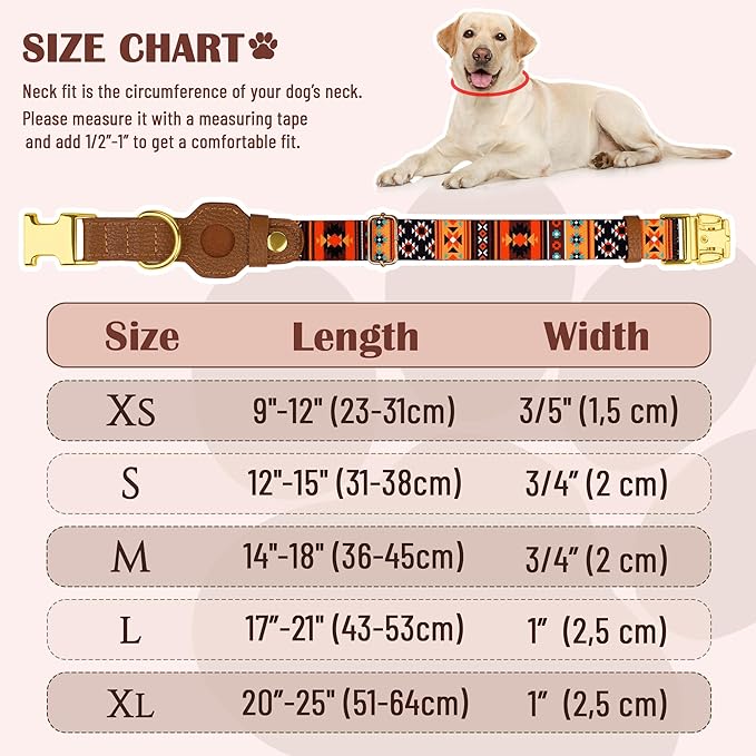 AirTag Dog Collar for Small Medium Large Breed - Adjustable Cute Pattern Dog Collar with Airtag Holder - Soft Leather Tracker GPS Apple Air Tag Pet Collars (Large, 17"-21" Neck Fit, Western)