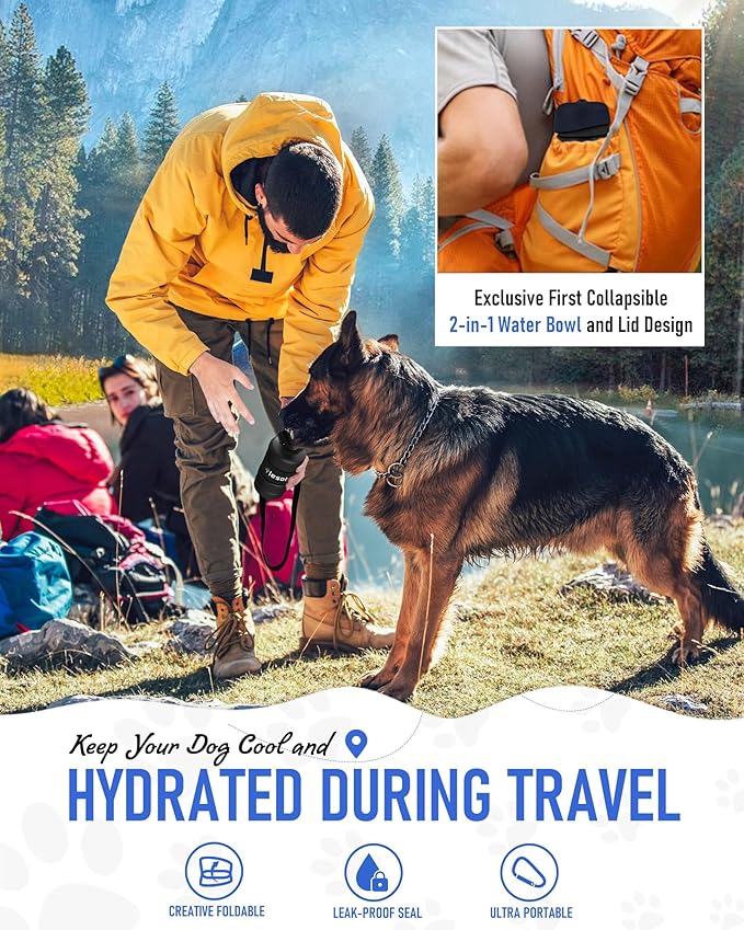Lesotc Dog Water Bottle, Portable Water Dispenser with Water Bowl, Leak Proof Pet Travel Squeeze Bottle, Puppy Essentials Dog Stuff Accessories for Outdoor Walking, Hiking, Camping Doggie Gift