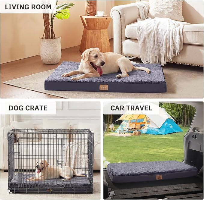 Bedfolks Orthopedic Dog Bed for Extra Large Dogs - Egg Foam Dog Crate Bed with Removable Waterproof Cover, Pet Bed Mat Suitable for Dogs and Pets Up to 100 lbs (44 x 32 x 3.5 inches, Dark Grey)