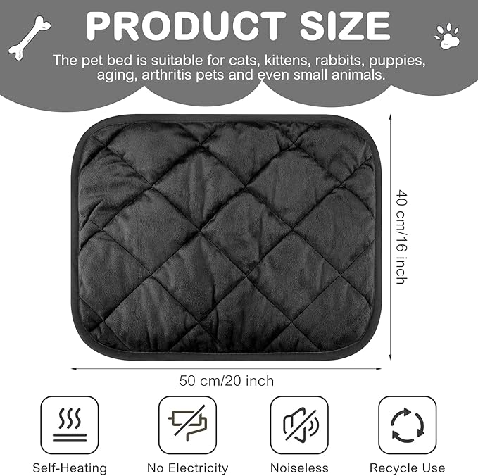 4 Pack Self Heating Cat Pad Self Warming Dog Mat Reflects Body Heat Extra Warm Thermal Pet Pad Washable Dog Cat Bed Crate Bed Mat Blanket(Black,16 x 20 Inch)