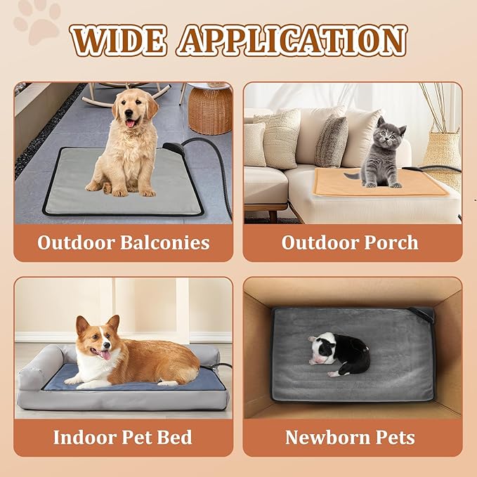Cat/Dog Heating Pad, 3 Timer and 3 Level Temperature Smart Sensor Electric Pet Heating Pad with Chew Resistant Cord, Indoor Warm Heated Bed for Dogs Cats -17.7x17.7