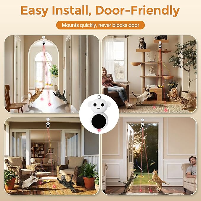 Interactive Cat Toys for Indoor Cats - 2 in 1 Automatic Laser Pointer Cat Toy with Feather Flying Bird,Smart Moving Mouse Wand Toy with 2 Modes, Auto On/Off Hanging Toys for Bored Kitten & Adult Cats