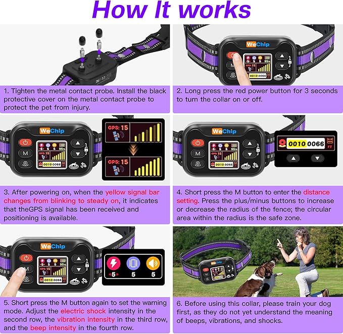 WeChip Wireless Dog Fence Collar, Adjustable 6-22 Inches, for Dogs 15-120 lbs, 3 Correction Modes