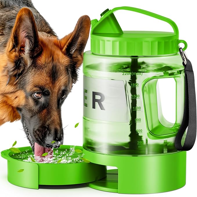 Dog Water Bottle Portable Bowls - 77oz Large Travel Water Bowl Dispenser for Dogs, Pet Camping Beach Essentials Traveling Car Park Accessories, Leak Proof Pet Drinking Dispenser On The Go, Green