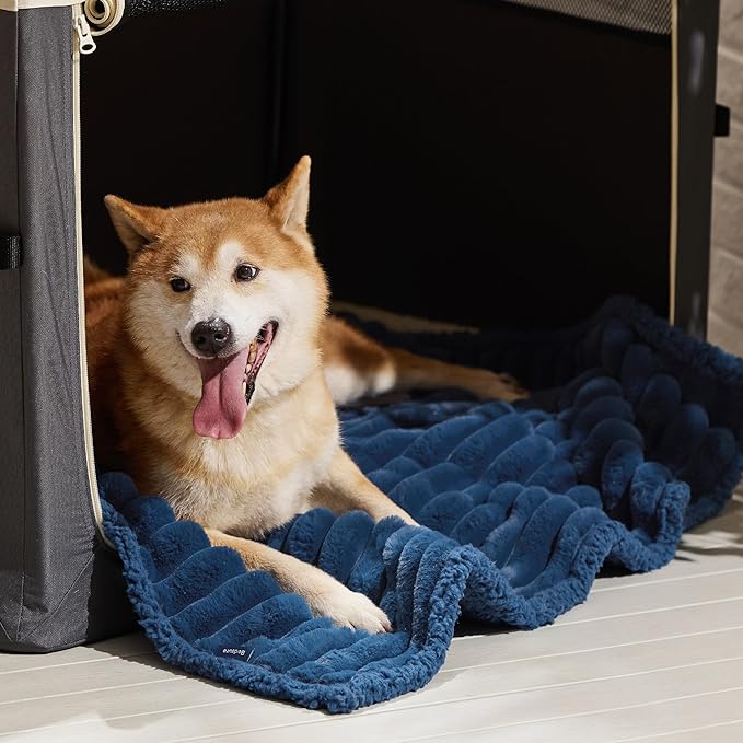 Bedsure Waterproof Dog Blankets for Large Dogs - Soft Puppy Cat Blanket Corduroy Fleece for Couch Protector Washable, Cozy Calming Reversible Furniture Protection for Pet,40"x50", Navy Blue