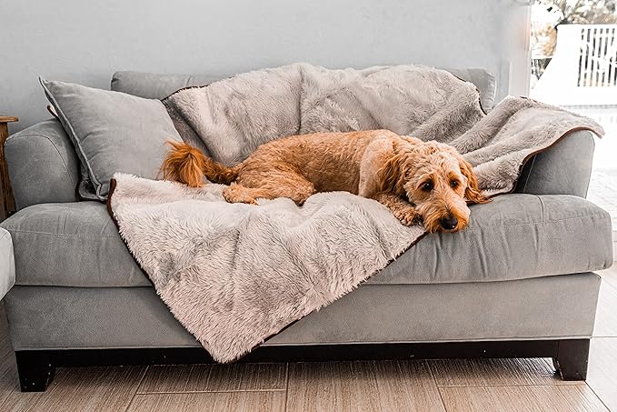PupProtector Waterproof Throw Blanket for Dogs and Cats, Pet Blanket Cover for Couches, Sofas, Beds, Car Seats, Furniture, Calming Soft Faux Fur, Short Grey, Large (80" L x 62" W)