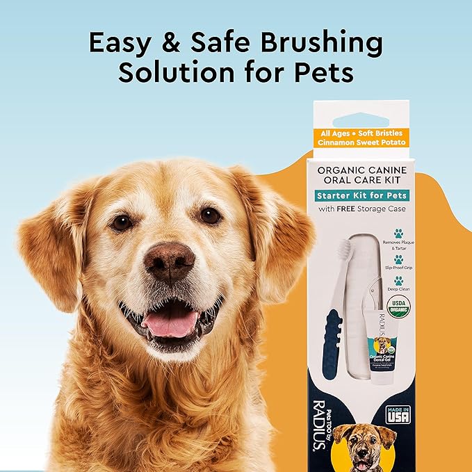 RADIUS USDA Organic Dental Solutions Puppy Kit 1 Unit, 1 Dog Toothbrush & 1 0.8oz Toothpaste, Ultra Soft Bristle & Non Toxic Toothpaste for Dogs, Designed to Clean Teeth, Xylitol Free