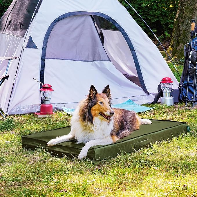 FurHaven Cooling Dog Bed – XL Foam Mattress for Joint Pain Relief, Waterproof Liner, Removable Washable Cover, Durable for Outdoor Use, Deluxe Grid Indoor/Outdoor Bed – Green, Jumbo