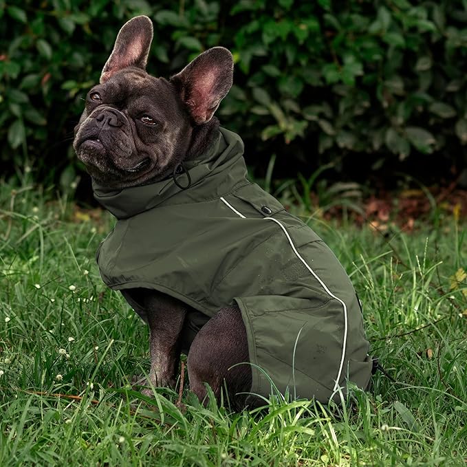 Tuff Pupper Waterproof Dog Raincoat | Full-Body Windproof Rain Jacket for Dogs | Reflective Strips | Breathable Mesh Lining | Adjustable Fit | Leash Port | Small Medium Large XL XXL Dogs (Olive, S)