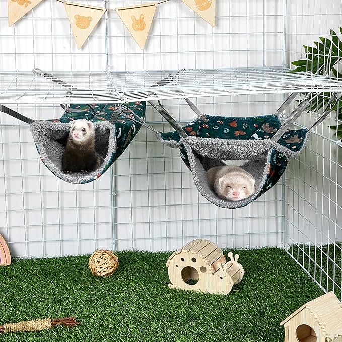 Bienbee 2 Pcs Ferret Rat Hammock Set for Cage Washable Guinea Pig Hideout Bed Soft Small Animal Hammock Tunnel Toys Ferret Cage Accessories for Hedgehog Sugar Glider Squirrel Hamster