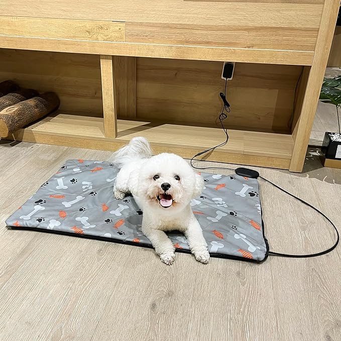 Pet Heating Pad, 32.7×20.5 inch Pressure Activated Heated Mat for Indoor Dogs Cats, 3 Adjustable Temperature with Chew Resistant Cord