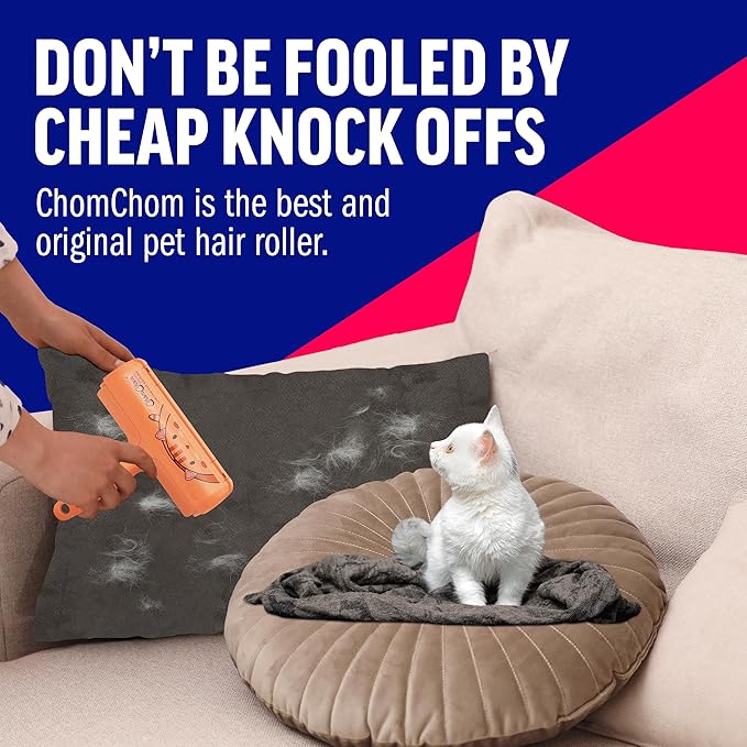 ChomChom Roller Pet Hair Remover – Original Size Reusable Lint Roller for Cat & Dog Hair on Furniture, Couch, Carpet, Car, Rugs & Bedding – Portable, Eco-Friendly (Cat)