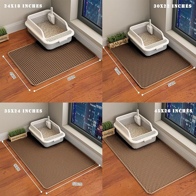 HCY&WLD Cat Litter Mat, Honeycomb Double Layer Cat Litter Trapping Mat, Waterproof Urine Proof Non-Slip, Scatter Control, Less Waste, Easier to Clean (Brown, 45" X 26")