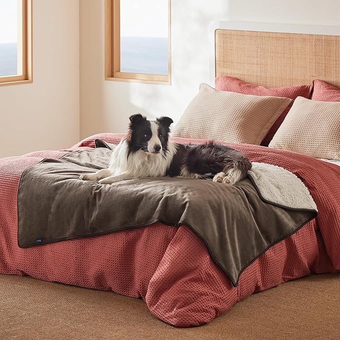 Bedsure Waterproof Dog Blankets for Extra Large Dogs - XL Cat Blanket Washable for Couch Protection, Sherpa Fleece Puppy Blanket, Soft Plush Reversible Throw Furniture Protector, 50x60, Coffee Brown