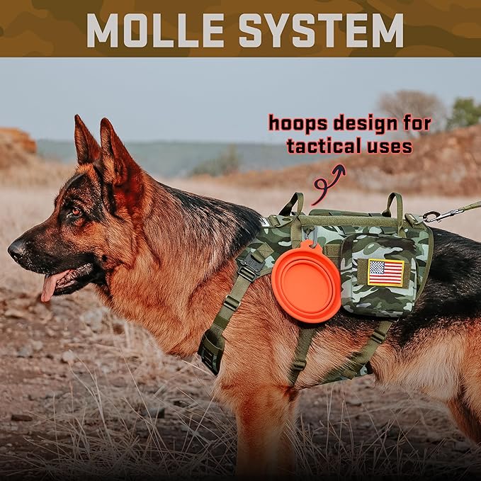 Forestpaw Tactical Dog Harness Tactical Dog Collar with Bungee Leash Set,No Pull Military Dog Harness for Walking Training,Adjustable for Medium Large Dogs,Camouflage Green,Chest 21.5-45"