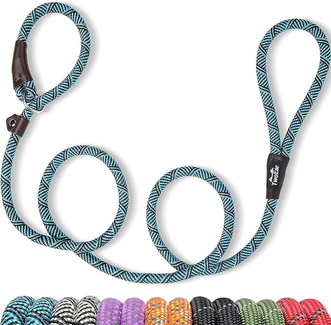 TwoEar Dog Slip Rope Leash - 6FT Heavy Duty Training Leash with Reflective Threads for Small to Large Dogs (Slim 3/8''x6ft, Blue)