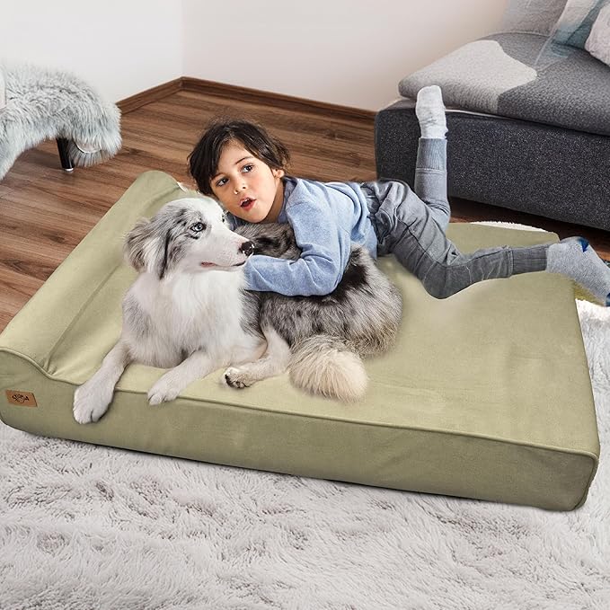 Sytopia 35D XXL Memory Foam Dog Bed, 7 Inch Thick Extra Large Orthopedic Couch for Senior Dogs Over 100 Pounds, Water Resistant and Washable Cover, Liner, Beige
