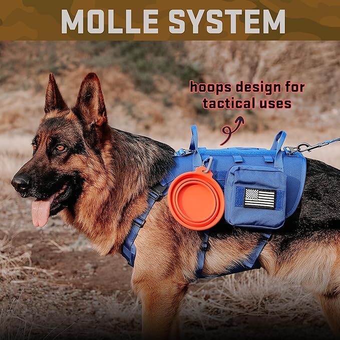 Forestpaw Tactical Dog Harness for Large Dogs,Tactical Dog Collar with Bungee Leash Set,No Pull Military Dog Harness for Walking Training,Adjustable for Medium Large Dogs,Blue,Chest 15.5-25.5"