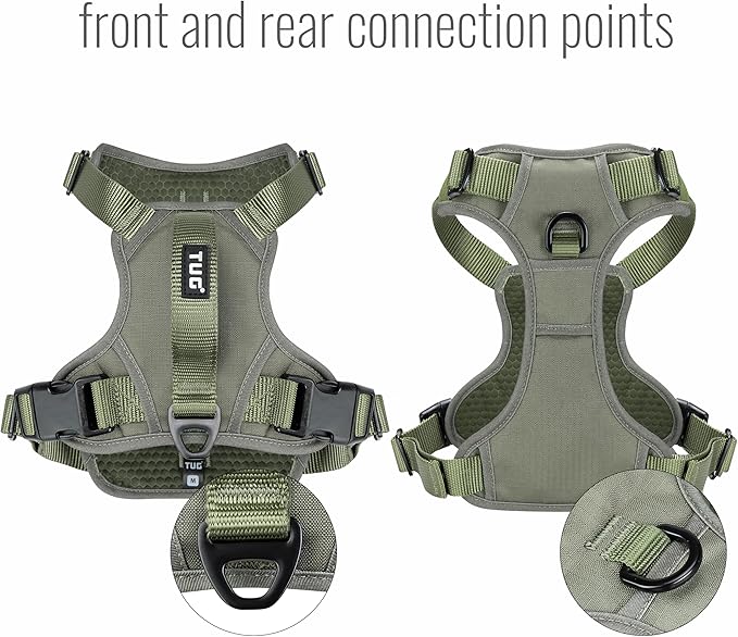 TUG Dog Harness with 2 Leash Connection Points | Adjustable, Padded, Lightweight | Handle on Back | No-Pull Front Clip (Small, Green)