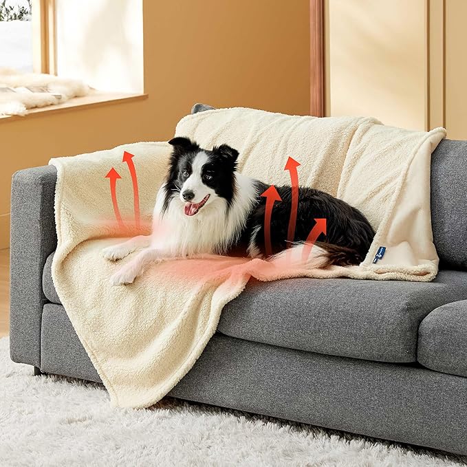 Bedsure Extra Large Dog & Cat Blanket - XL Waterproof, Washable Sherpa Fleece Puppy Blanket, Soft Plush Reversible Throw Furniture Protector, 50x60, White