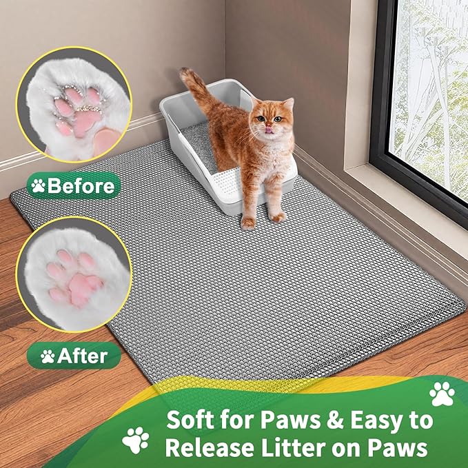 GRELY Cat Litter Mat, 32"x22" Litter Box Trapping Mat for Indoor Cat, 2 Layer Non-Slip Waterproof Urine Proof Collapsible Kitty Pet Rug