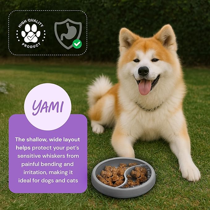 YAMI Bowl Lick Mat for Dogs & Cats, Slow Feeder Bowls, Cat Slow Feeder, Dog Enrichment Toys with Suction Cup for Anxiety Relief, Food-Grade Silicone, Dishwasher Fit, for All Breed (Light Gray)