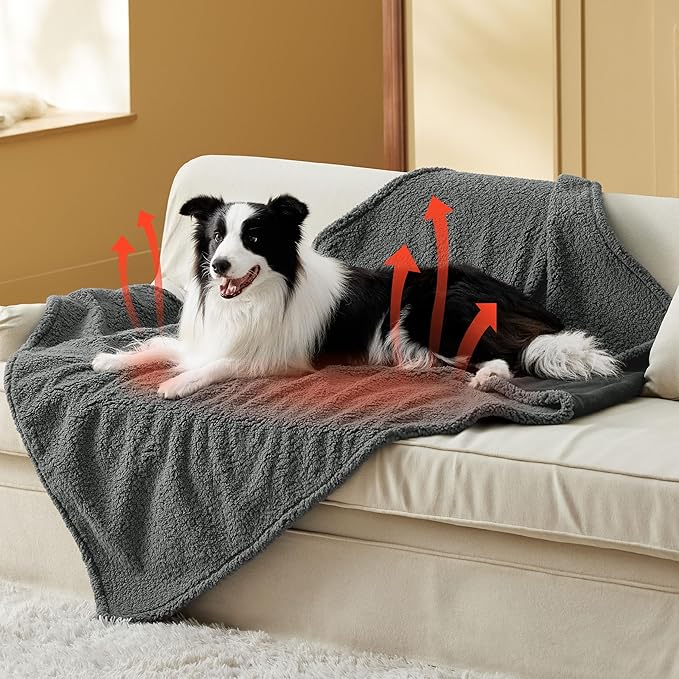 Bedsure Self Warming Blanket for Extra Large Dogs - XL Cat Waterproof Blanket Washable for Couch Protection, Sherpa Fleece Puppy Blanket, Soft Plush Reversible Throw Furniture Protector, 50x60, Grey