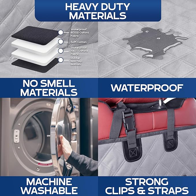 Ruff Liners XL Floor Cover with Door Protection, Gray – As Seen on Shark Tank – Fits Full‑Size Crew Cab Trucks with Fold‑Up Seats, Waterproof & Machine Washable – Sturdy XL Dog Hammock for Truck