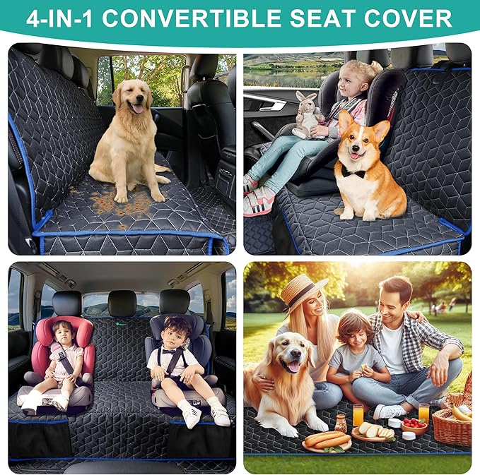 Back Seat Cover for Dogs, Washable Bench Seat Covers for Trucks,Dog Car Seat Covers for Ford f150/Ram1500/Nissan Frontier/Toyota Tacoma/GMC Canyon/Silverado (Blue)