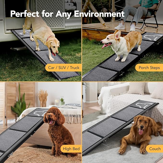 Dog Ramp for Car 71'' X-Long & 17.2" Wide Folding Dog Ramps for Large Dogs with Non-Slip Rug Surface Portable Dog Car Ramp for SUV Car & Truck, Outdoor Dog Ramp Up to 250 LBS
