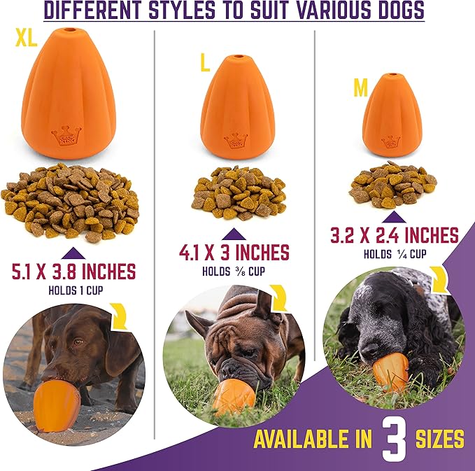 Chew King by Mammoth Premium Treat Dog Toy, Extremely Durable Natural Rubber Toy, Bacon Flavored Dog Treater, Orange Large