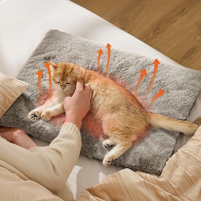 Bedsure Self Warming Cat Bed, Extra Warm Self Heating Mat for Cats & Dogs Non Electric, Anti-Slip Small Thermal Pet Pad Indoor with Removable Washable Cover, 24" x 18",Brown