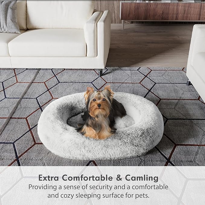 Orthopedic Calming Dog Bed for Extra Large Dogs XL, Anti Anxiety Pet Beds with Supportive Foam, Removable Washable Oval Pets Couch, Fluffy Cuddle Bolster Couch, Light Grey