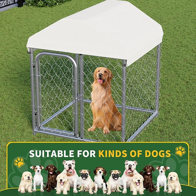 Outdoor Dog Kennel 40" L * 40" W, Heavy Duty Large Outside Dog Enclosure with UV-Resistant Waterproof Sun-Proof Cover, Double Security Locks for Backyard Farm Ranch
