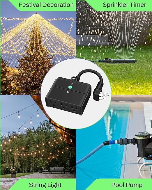 BN-LINK Smart Wi-Fi Outdoor Smart Plug, Heavy Duty Wi-Fi & Bluetooth Smart Plug with 3 Outlets, Alexa Smart Plugs for Alexa Devices & Google Assistant, Weatherproof IP44, No Hub Required, ETL Listed