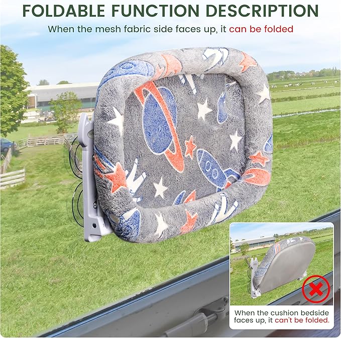 Cat Window Perch, Glow in The Dark Foldable Cat Hammock with Cozy Pad Bed, Breathable Cordless Window Seat with Stud Metal Frame for Large Cats and Kitten (Cushion Bed, 1 Pack - M)