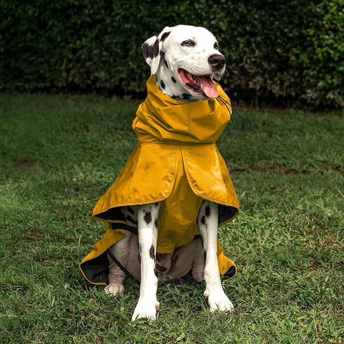 Tuff Pupper Waterproof Dog Raincoat | Full-Body Windproof Rain Jacket for Dogs | Reflective Strips | Breathable Mesh Lining | Adjustable Fit | Leash Port | Small Medium Large XL XXL Dogs (Yellow, XL)