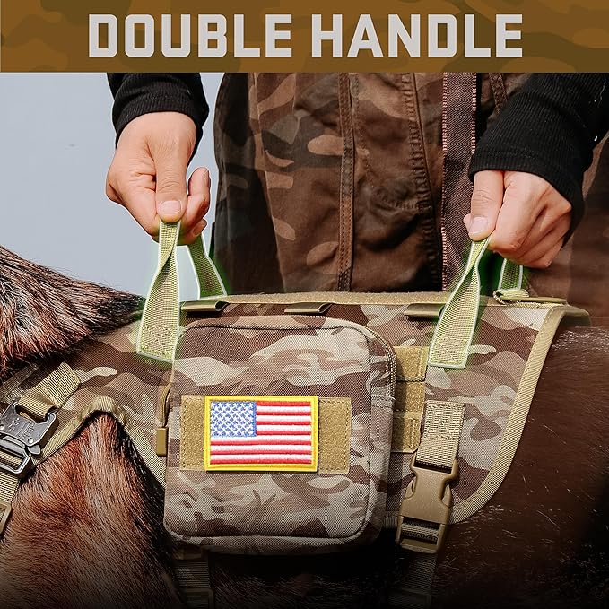 Forestpaw Tactical Dog Harness Tactical Dog Collar with Bungee Leash Set,No Pull Military Dog Harness for Walking Training,Adjustable for Medium Large Dogs,Camouflage Brown,Chest 19.5-41.5"