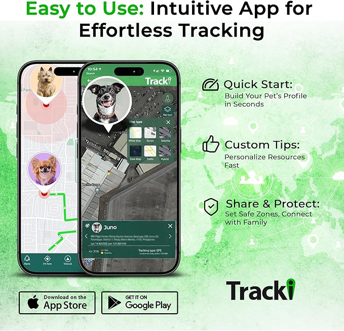 Tracki Dog GPS Tracker – Real-Time Dog Tracker & Pet Tracker – GPS Tracker for Dogs – Smart Alerts, Geo-Fence, Waterproof, Collar-Compatible – Long-Life Battery – iOS & Android (Subscription Required)