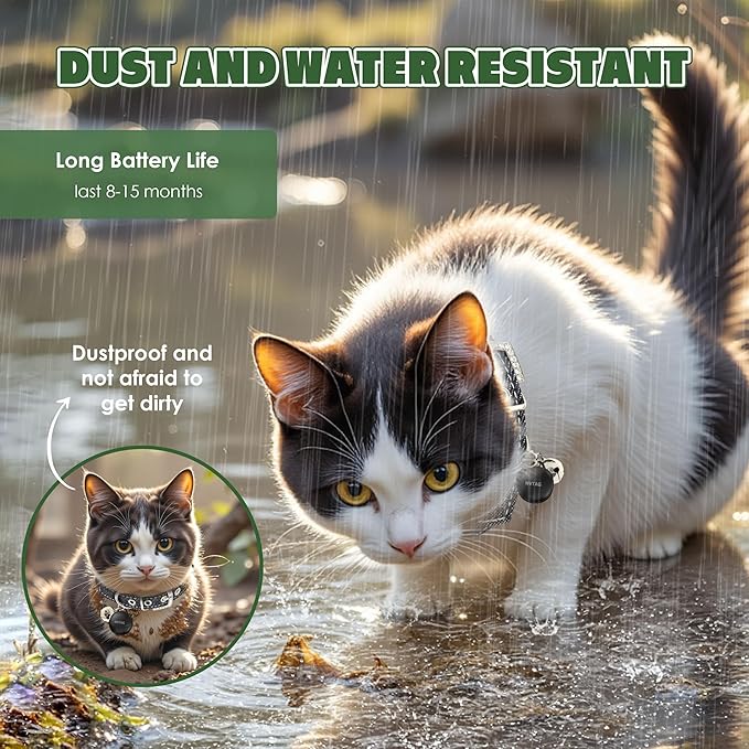 Cat Collar with Tracker GPS- Unlimited Range/Tracking Device/Lost Mode for Cats Adjustable Size Smart Collar Set - Works with Apple Find My (iOS only)