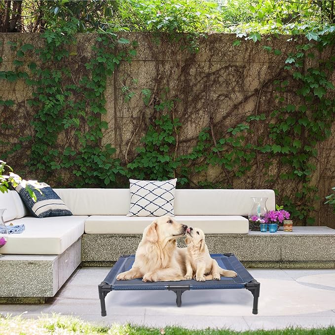 suddus Elevated Dog Bed for Medium Dogs, Dual Support Cooling Cot with Teslin Mesh, Portable Waterproof Pet Bed for Indoor/Outdoor Use, Large, 36x30x7 Inch, Blue