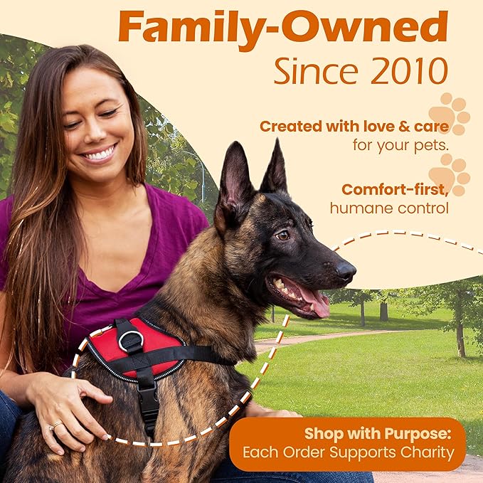 Bark Appeal Red No-Pull Dog Harness for Medium to Large Sized Pets – Adjustable, Reflective Vest with 3 Leash Clips for Added Control, Easy Walks & Training – Large