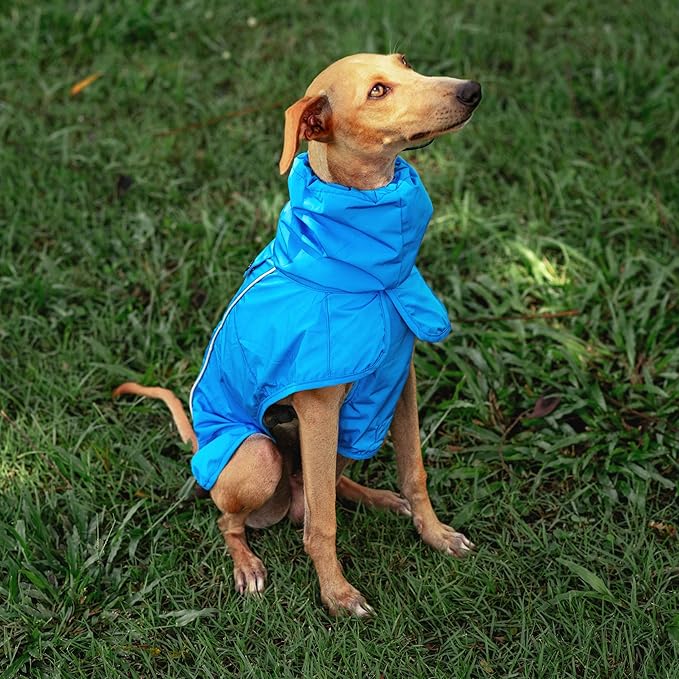 Tuff Pupper Waterproof Dog Raincoat | Full-Body Windproof Rain Jacket for Dogs | Reflective Strips | Breathable Mesh Lining | Adjustable Fit | Leash Port | Small Medium Large XL XXL Dogs (Blue, XS)