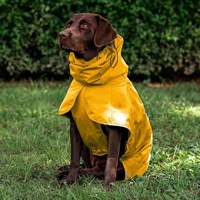 Tuff Pupper Waterproof Dog Raincoat | Full-Body Windproof Rain Jacket for Dogs | Reflective Strips | Breathable Mesh Lining | Adjustable Fit | Leash Port | Small Medium Large XL XXL Dogs (Yellow, XXL)