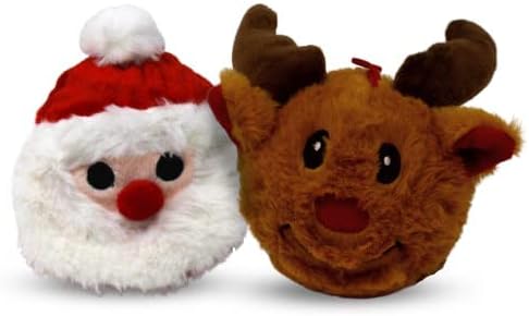 Flourish Pets 2 in 1 Christmas Multi-Layer Chew Toy for Active Dogs | Non-Toxic BPA Free Double Stitched Soft Fabric and Long-Lasting Dog Plush Toys - Christmas 3.5" (2 Pack)